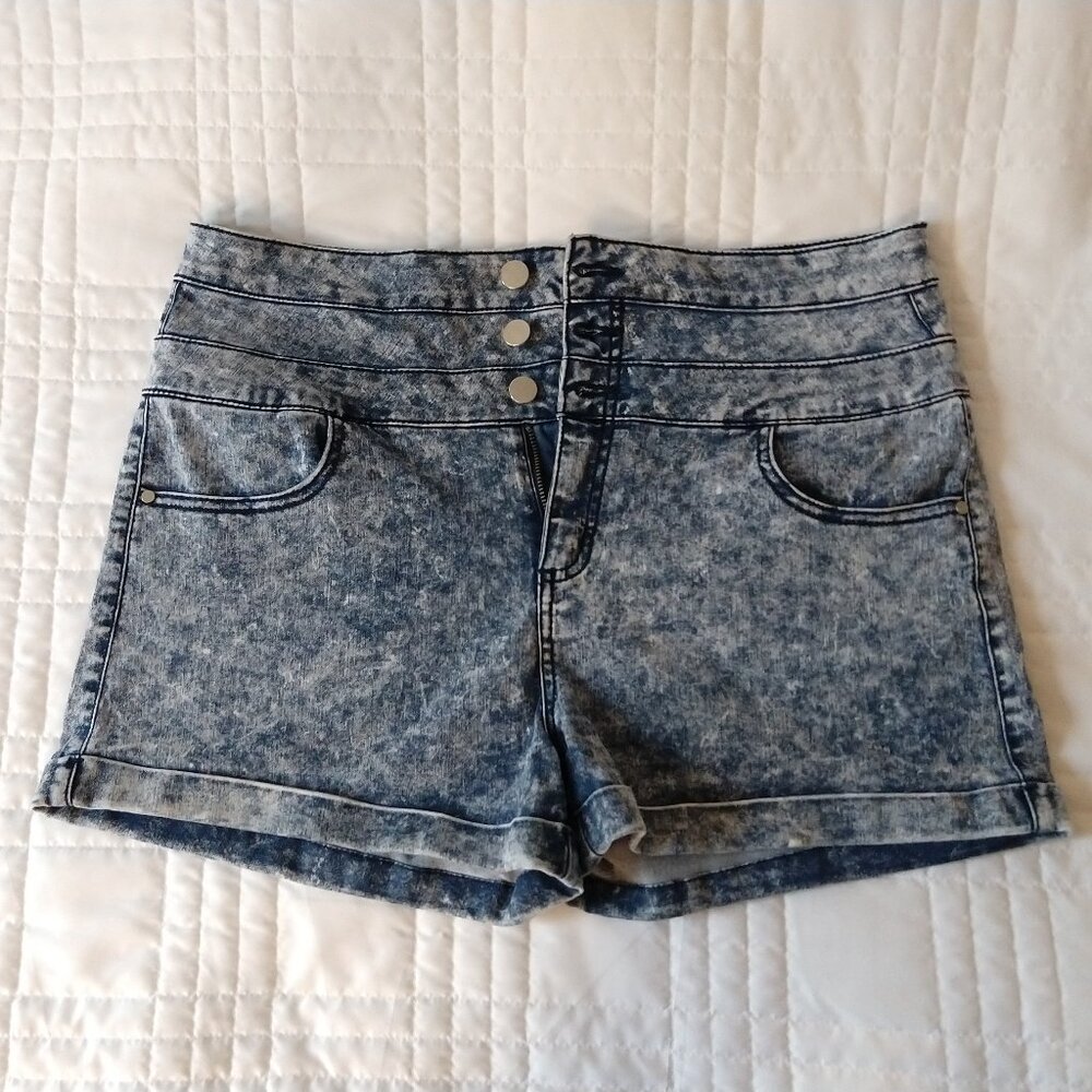 Tinseltown Women's Stretchy Denim Shorts High Waist Cuffed Hems